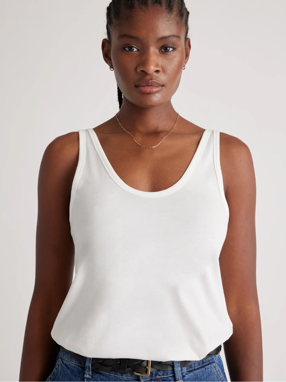 Quince White Cotton Modal Double Scoop Neck Tank Tee Shirt Medium NWT